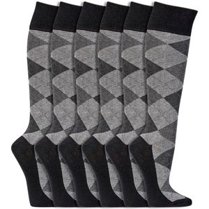 Geruite kniekousen | Heren kniekousen | Merk: Socks4Fun | Maat: 35 t/m 46 | Kleur: Grijs | 6 Paar