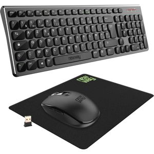 Draadloos Toetsenbord met Mat en Wifi-muis - AZERTY Indeling, 105 Toetsen, 13 Multimedia Sneltoetsen - USB-ontvanger