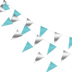 LUQ – Luxe Licht Blauw Zilver Slingers – Vlaggenlijn 10 Meter - Verjaardag Slinger Versiering Feestversiering Vlaggen