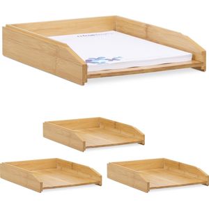 Relaxdays 4 x brievenbak stapelbaar - documentenbak - hout - A4 formaat - papierbak bamboe