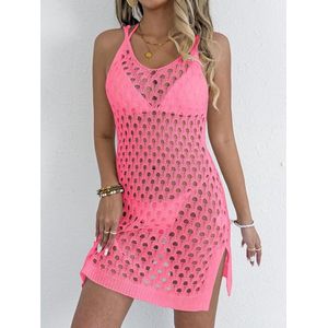 Strandjurk voor dames, gehaakt, zomer, los, mouwloos, camisolen en pareo's, dames, U-hals, strandkleding, badpak, cover-up