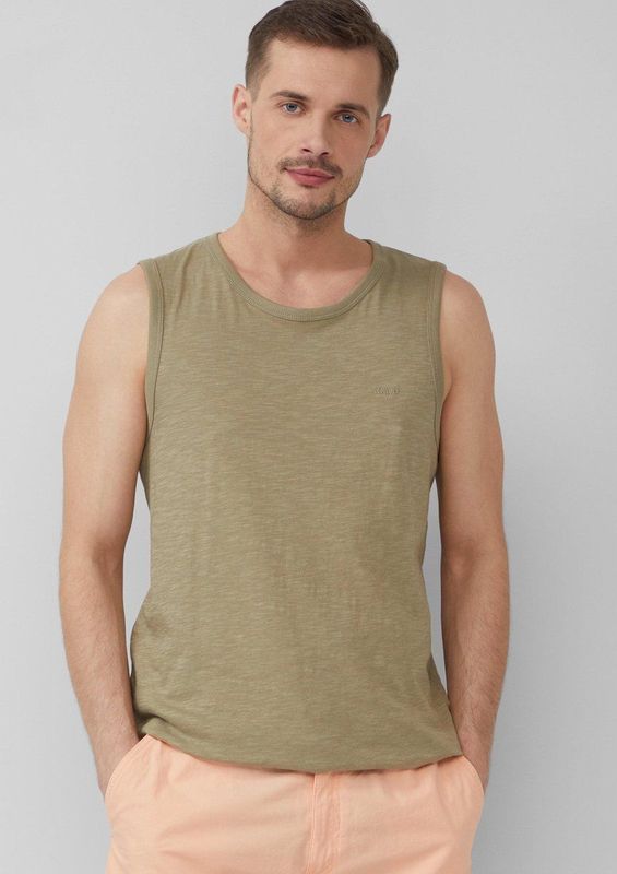 T-shirt - Katoen - Mouwloos - Normale Pasvorm - Geribde Boorden