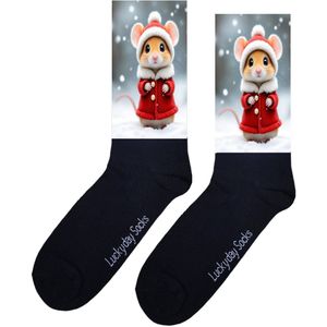 Muis - Opkikker - Grappige sokken - Valentijns cadeau - Verjaardag cadeau - Sint cadeau - Leuke sokken - Sneeuw - Natuur - Vrolijke sokken - Cadeautje - Grappige cadeau - Kerstsokken - Vaderdag - Moederdag - Socks maken Happy - 37-44