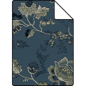 Proefstaal ESTAhome behang vintage bloemen donkerblauw en olijfgroen - 139315 - 26,5 x 21 cm