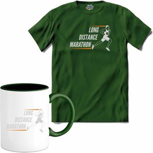 Long Distance Marathon | Hardlopen - Rennen - Sporten - T-Shirt met mok - Unisex - Bottle Groen - Maat 4XL