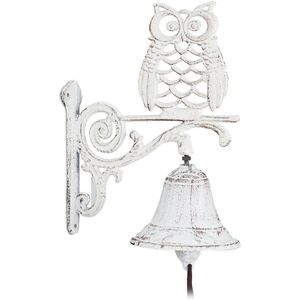 Relaxdays 4x deurbel gietijzer - tuinbel uil - wandbel - vintage tuindecoratie - wit