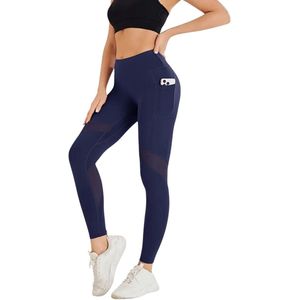 MESHMOTION Pocket Legging - Ademend - Dames - Sportlegging - Vrouwen - High Waist - Yoga - Broek - Mesh panelen - Telefoon Zakken - Fitness - Atletisch - Comfortabel - Blauw - Maat S