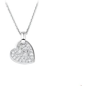 The Jewelry Collection Ketting Hart Zirkonia 1,3 mm 41 + 4 cm - Zilver