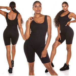 Koucla lente/zomer jumpsuit geribbelde jumpsuit zwart maat M