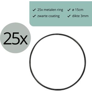 Zwart metalen ring ø15cm - 25 stuks - (Dromenvanger ring 15cm - draad staal ring - stalen ring - bloemen ring - macrame ring)