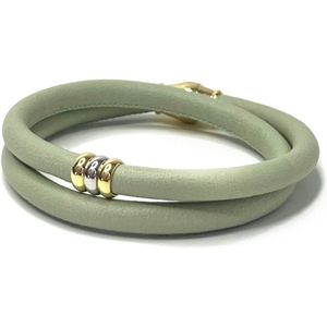 Nieuw! Jolla - dames armband zilver - leer - magneetsluiting - bedels - tweekleurig - Golden Touch - Licht Groen
