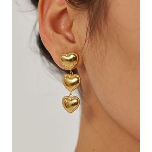 Gouden hartjes oorbellen - oorhangers dames - Premium Stainless Steel - meisjes oorbellen - Cadeautje voor haar -