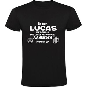 Ik ben Lucas, elk drankje dat jullie me vandaag aanbieden drink ik op Heren T-shirt - feest - drank - alcohol - bier - festival - kroeg - cocktail - bar - vriend - vriendin - jarig - verjaardag - cadeau - humor - grappig