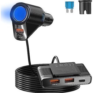 Sigarettenaansteker Splitter - Autolader Splitte - 12v Splitter - Aansteker Splitter - 6 IN 1 auto-Sigarettenaansteker Splitteraansluiting 130 W: Qidoe 12 V multi-poort USB met 1,8 m kabel achterbank snel opladen voor Samsung tablet