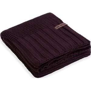 Knit Factory Vinz Gebreid Plaid XL - Woondeken - plaid - Wollen deken - Kleed - Aubergine - 195x225 cm