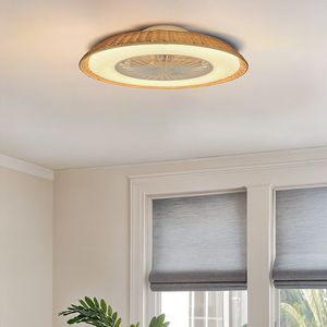 Plafondventilator Cakir met stereffect en aanpasbare kleurtemperatuur - rotan kap