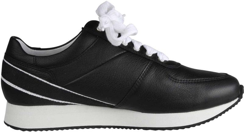 Lei - Nika - Sneakers - Zwart - Profielzolen - Snoersluiting - Glad Leer