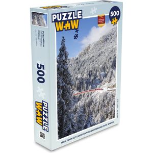 Puzzel Trein door het landschap van Zwitserland in de winter - Legpuzzel - Puzzel 500 stukjes