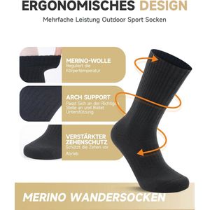 Merino sokken voor heren en dames - thermische wandelsokken, outdoor sokken, anti-blaren gevoerd, winterbestendig
