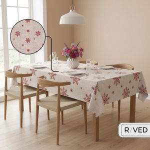 Raved Tafelzeil 140 cm x 140 cm – Kerst Sneeuwvlokken Beige – PVC - Afwasbaar