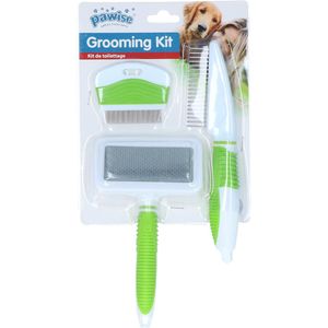 Pawise Pet brush & comb set – Grooming kit – Vachtverzorging van jouw huisdier – Borstel en kam set – 3-delige vachtverzorging set voor katten en honden – Wit/Groen