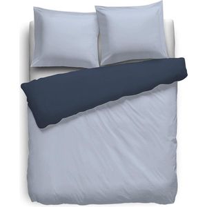 HnL Royal Cotton Perkal Uni Dekbedovertrek - Tweepersoons - 200x200 + 2/80x80 cm - Baby Blue/Dark Denim