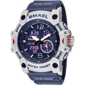 Shockbestendig Heren Horloge Blauw | Smael | 8007 | Shock | Waterdicht | Glow in dark | Mud Master | Licht | Rubberen band | Timer | Eyecatcher | Cadeau