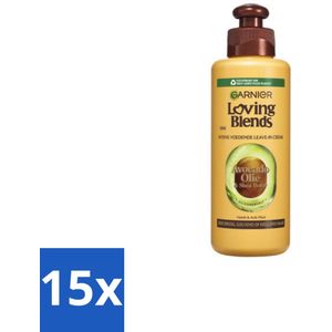 15 x Garnier - Loving Blends - Leave-In Crème - Avocado Olie & Shea Boter - Zeer Droog & Pluizig Haar - 200 ml - Avocado Olie - Shea Boter - Haarvoeding - Droog Haar - Pluizig Haar
