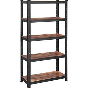 Kast - Opbergrek - 5 planken - 150 x 75 x 30 cm - Tot 400 kg draagvermogen - Verstelbare planken - Industriële stijl - Zwart