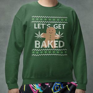 Foute Kerst Trui Groen Let's Get Baked XS