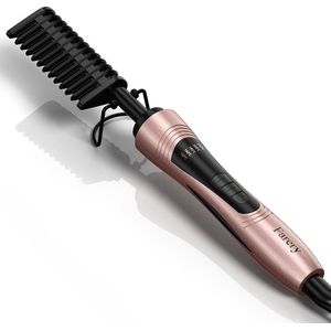 Farery elektrische hete kam voor pruiken, afrohaar, perskam tegen brandwonden voor zwart haar met tanden met keratine en arganolie, instelbare temperatuur, automatische uitschakeling van 60 minuten