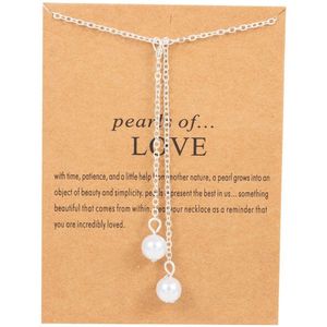 Bixorp Luck Zilveren Dames Ketting met Dubbele Parels - ""Pearls of Love"" - 45/50cm - Cadeau voor Vrouw - Zilverkleurig
