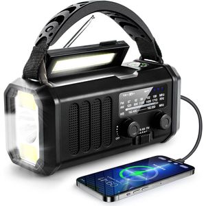 Noodradio, 10000 MAh Weerradio, Radio Op Zonne-energie Met Handmatige Oplader (ondersteunt AM/FM-frequenties), Ingebouwde Zaklamp En Leeslamp, SOS-noodalarm, Mobiele Telefoonoplader Voor Binnen/buiten-Zwart