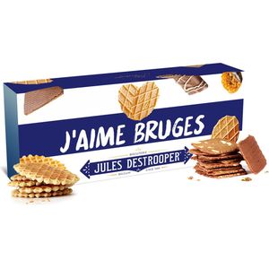 Jules Destrooper Parijse Wafels (100g) & Amandelbrood met chocolade (125g) - ""I love Bruges / j’aime Bruges"" - Belgische koekjes - 225g