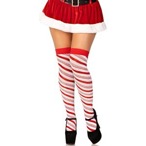 Leg Avenue - Candy Cane Lurex Overknee sokken - Rood/Wit