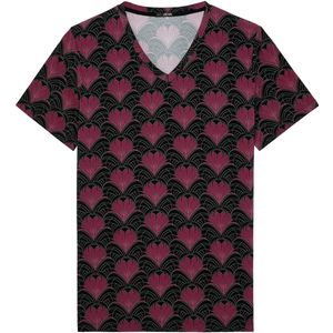 HOM - Carlyle - T-Shirt - Zwart - V-Hals - Art Deco-motief