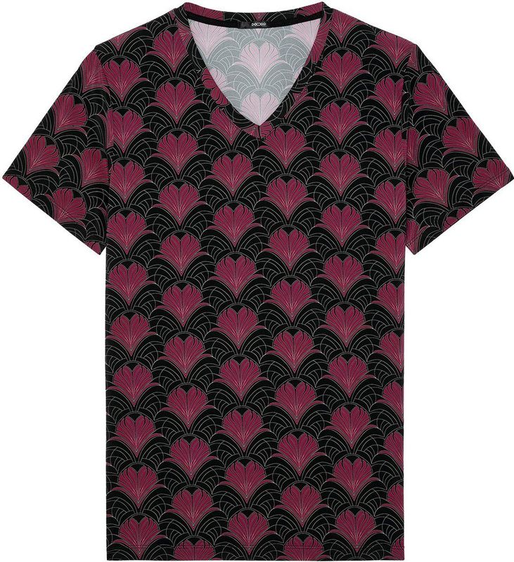 HOM - Carlyle - T-Shirt - Zwart - V-Hals - Art Deco-motief