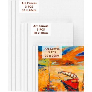 Canvas om te beschilderen, set van 100% katoen (9 stuks), voorgespannen witte schildersdoeken om te schilderen, structuurpasta, canvas, schilderkarton, geschikt voor acrylolieverf, beginners,