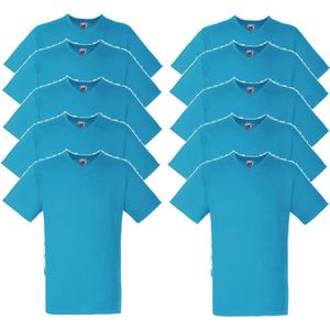 10 x Fruit of the Loom V-Hals ValueWeight T-shirt Azure Bluel Maat L