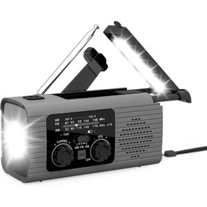 Draagbare noodradio - Handkraan Weerradio, AM/FM/NOAA, LED zaklamp, SOS-alarm, 3 oplademethodes, overlevingsradio, Geschikt voor avonturen, binnen, buiten