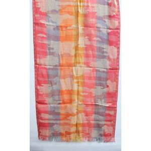 Dames sjaal met legermotief roze lila oranje katoen en zijde 50 x 180 cm