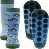 Ewers Antislipsok - 2-Pack - Groene Raceauto's & Lichtblauw Effen - Blauw & Groen - Antislipnopjes - maat 17/18