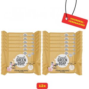Marcel's Green Soap - Hygiënische Hand Doekjes Vanille & Kersenbloesem - 12x 15 stuks voordeelverpakking