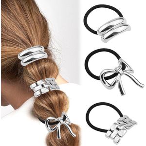 Nordivar - Metalen Haar Manchetten 3 Stuks Zilver Haarelastiek Paardenstaart Vrouwen Haaraccessoires