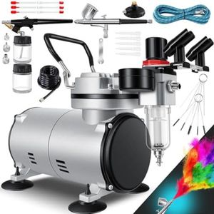 Velox Airbrush Set - Airbrush Set Met Compressor - Airbrush Pistool - Airbrush Cleaner - Airbrush Set Compleet - Zilver