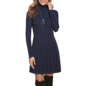 Elegante gebreide damesjurk met col - modieuze midi-jurk voor vrije tijd en cocktail