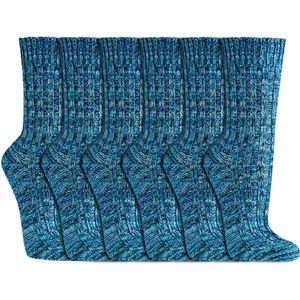 Gebreide sokken | Kleur melange | Merk: Socks4Fun | Kleur: Blauw | Maat: 35 t/m 46 | 6 paar