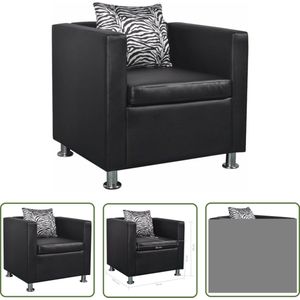 The Living Store Kubus Fauteuil - Kunstleer - Optimaal zitcomfort - Zwart