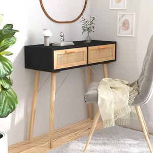vidaXL Wandtafel - 80x30x75 cm - Hout & Rattan - Zwart Scandinavisch Design - Wandtafel - Salontafel - Entreehal - Zwarte Kleur