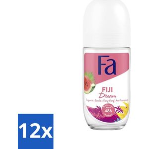 12 x Fa - Deodorant Roller - Fiji Dream - Watermeloen & Ylang Ylang - 48 uur Bescherming - 50 ml - Deodorant - Antitranspirant - Fa - Fiji Dream - Watermeloen